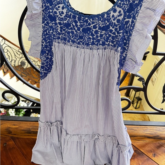 Mi Golondrina Blue Embroidered Dress Sz M - Picture 3 of 3